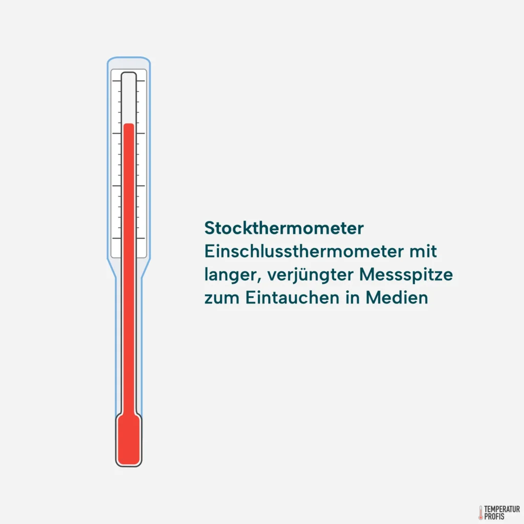 Thermometer Arten: Stockthermometer sind Einschlussthermometer mit langer, verjüngter Messspitze